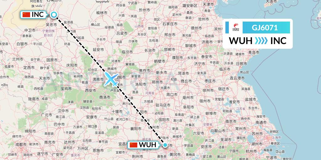 GJ6071 Loong Airlines Flight Map: Wuhan to Yinchuan