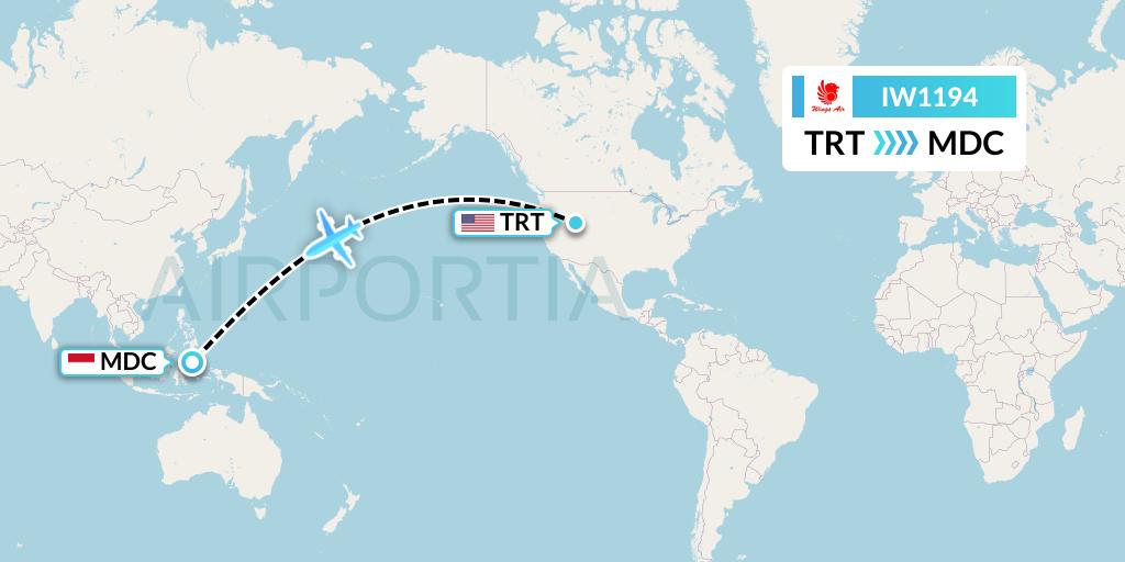 IW1194 Wings Air Flight Map: Tremonton to Manado