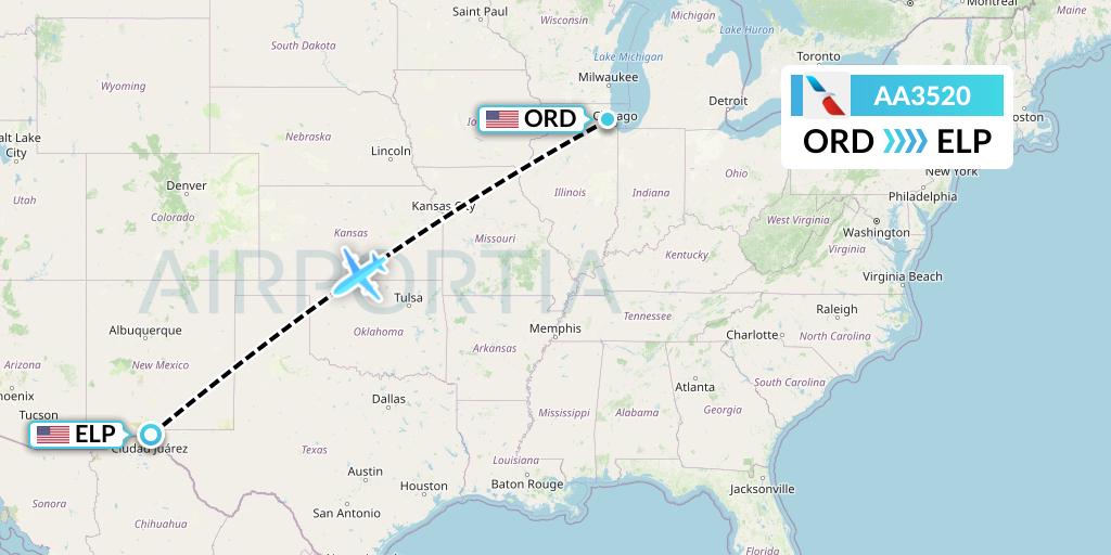 AA3520 American Airlines Flight Map: Chicago to El Paso