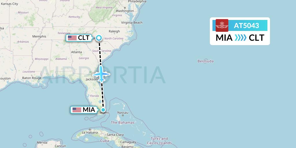 AT5043 Royal Air Maroc Flight Map: Miami to Charlotte