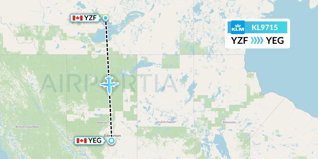 KL9715 KLM Flight Map: Yellowknife to Edmonton