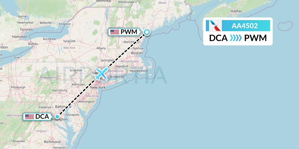 AA4502 American Airlines Flight Map: Washington to Portland