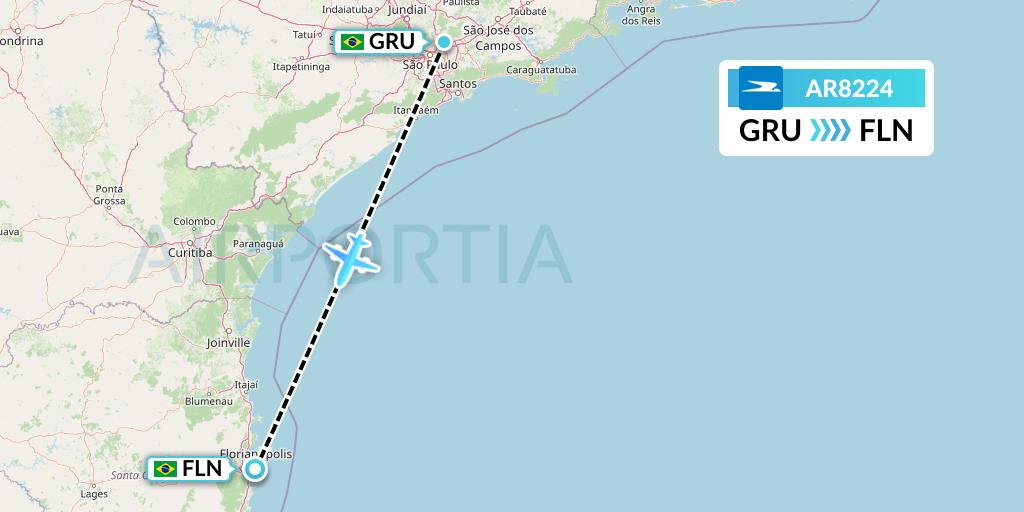 AR8224 Aerolineas Argentinas Flight Map: Sao Paulo to Florianopolis