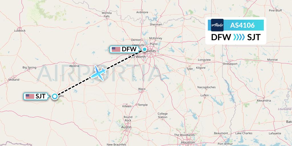 AS4106 Alaska Airlines Flight Map: Dallas to San Angelo