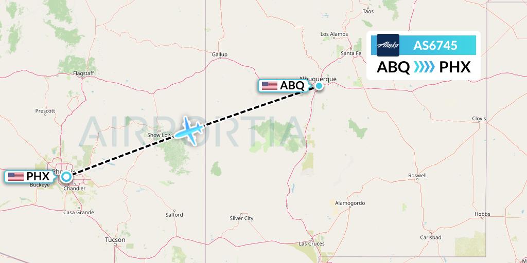 AS6745 Alaska Airlines Flight Map: Albuquerque to Phoenix