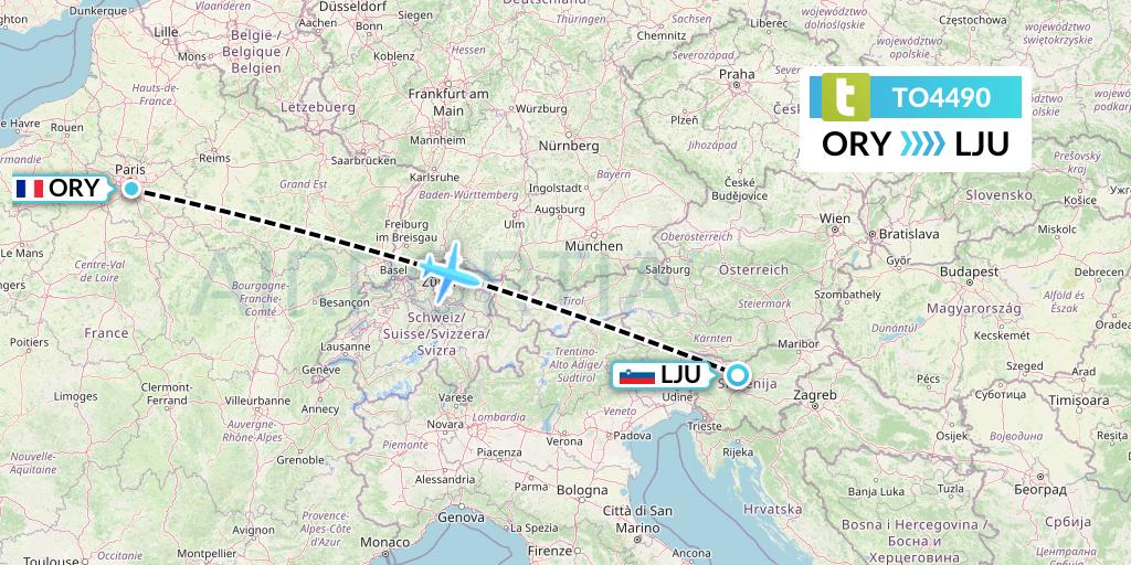 TO4490 Transavia France Flight Map: Paris to Ljubljana