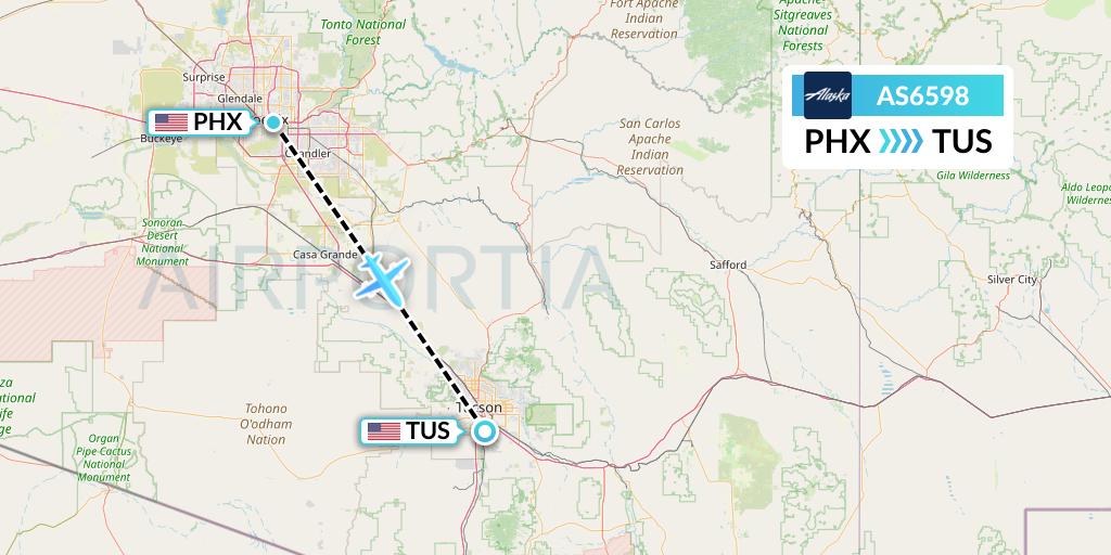 AS6598 Alaska Airlines Flight Map: Phoenix to Tucson
