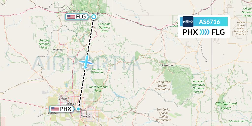 AS6716 Alaska Airlines Flight Map: Phoenix to Flagstaff