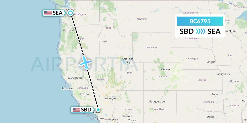 8C6795 Air Transport International Flight Map: San Bernardino to Seattle