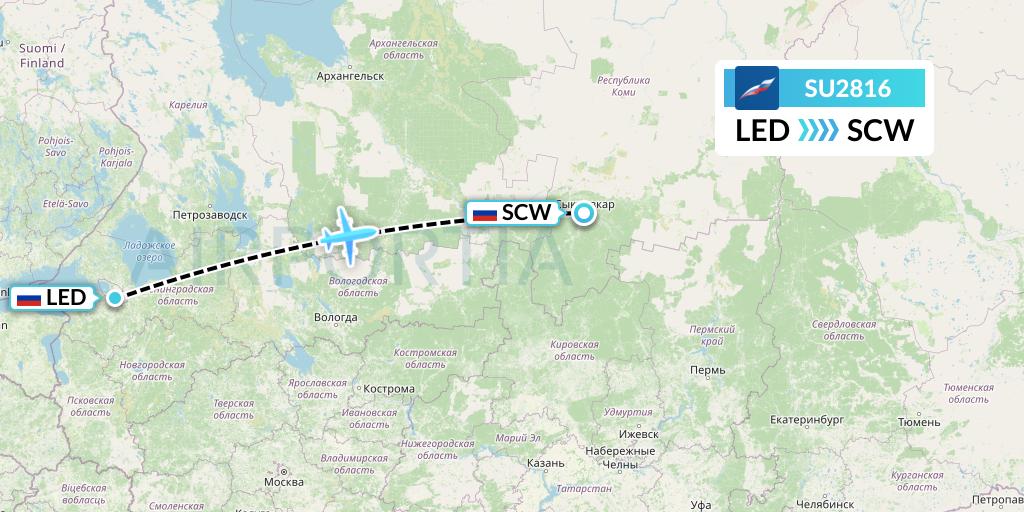 SU2816 Aeroflot Flight Map: St. Petersburg to Syktyvkar