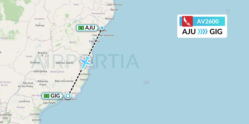 AV2600 Avianca Flight Map: Aracaju to Rio de Janeiro
