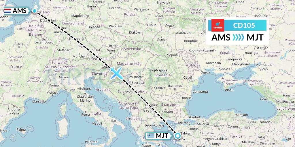 CD105 Dutch Corendon Airlines Flight Map: Amsterdam to Mytilene