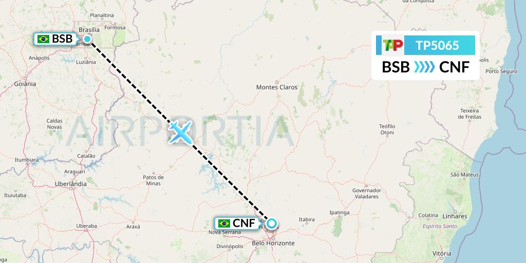 TP5065 TAP Portugal Flight Map: Brasilia to Belo Horizonte