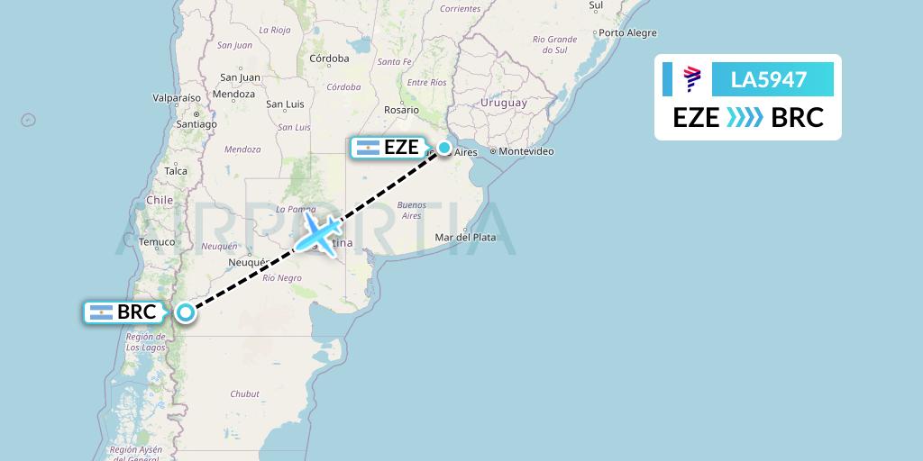 LA5947 LAN Airlines Flight Map: Buenos Aires to San Carlos de Bariloche