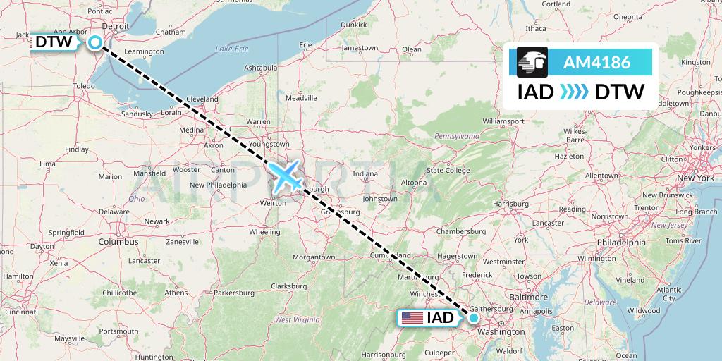 AM4186 Aeromexico Flight Map: Washington to Detroit