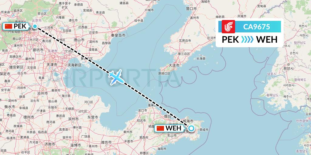 CA9675 Air China Flight Map: Beijing to Weihai