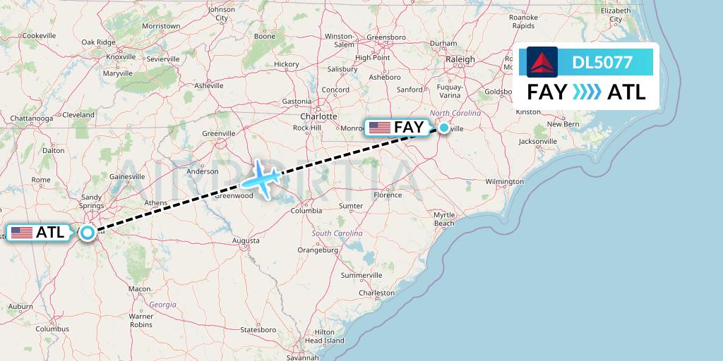 DL5077 Delta Air Lines Flight Map: Fayetteville to Atlanta