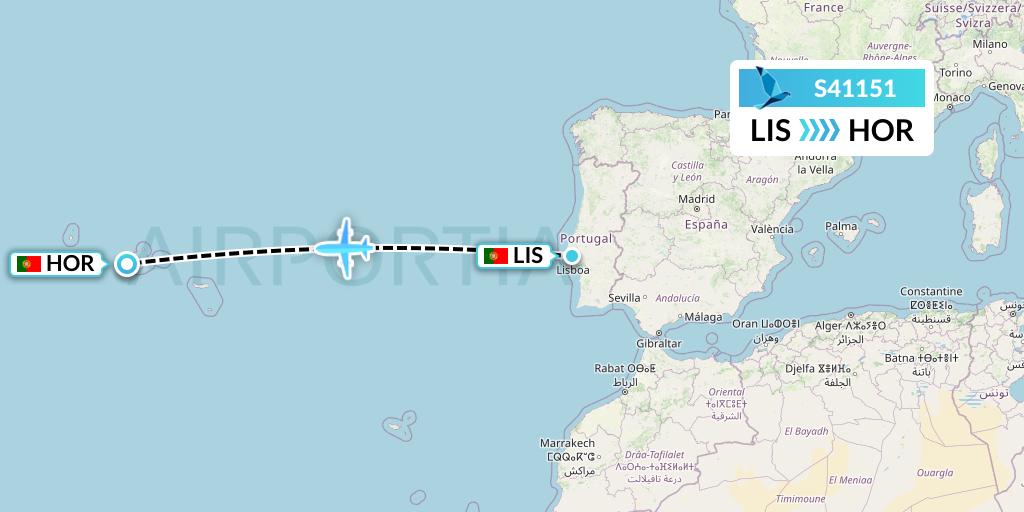 S41151 Azores Airlines Flight Map: Lisbon to Horta