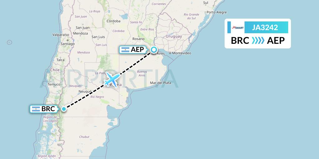 JA3242 JetSMART Flight Map: San Carlos de Bariloche to Buenos Aires