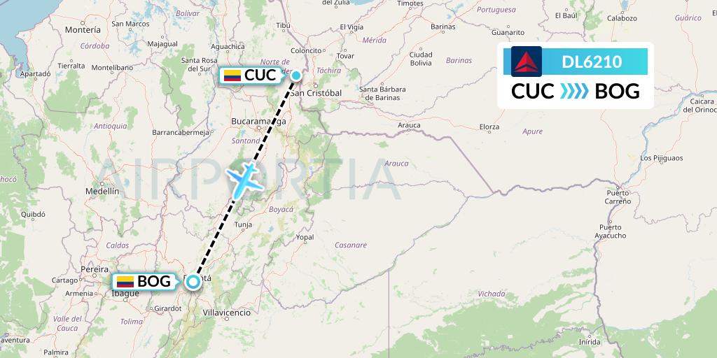 DL6210 Delta Air Lines Flight Map: Cucuta to Bogota