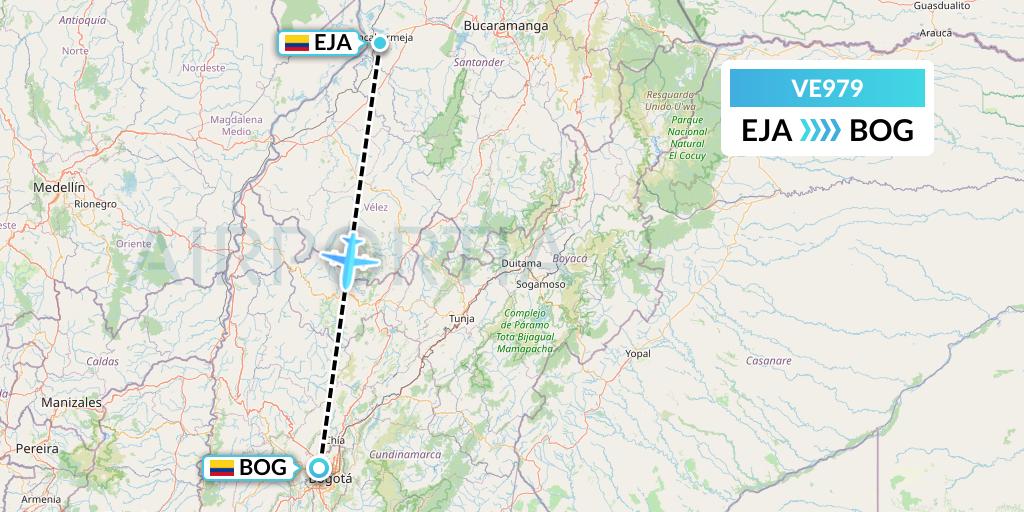 VE979 Easyfly Flight Map: Barrancabermeja to Bogota
