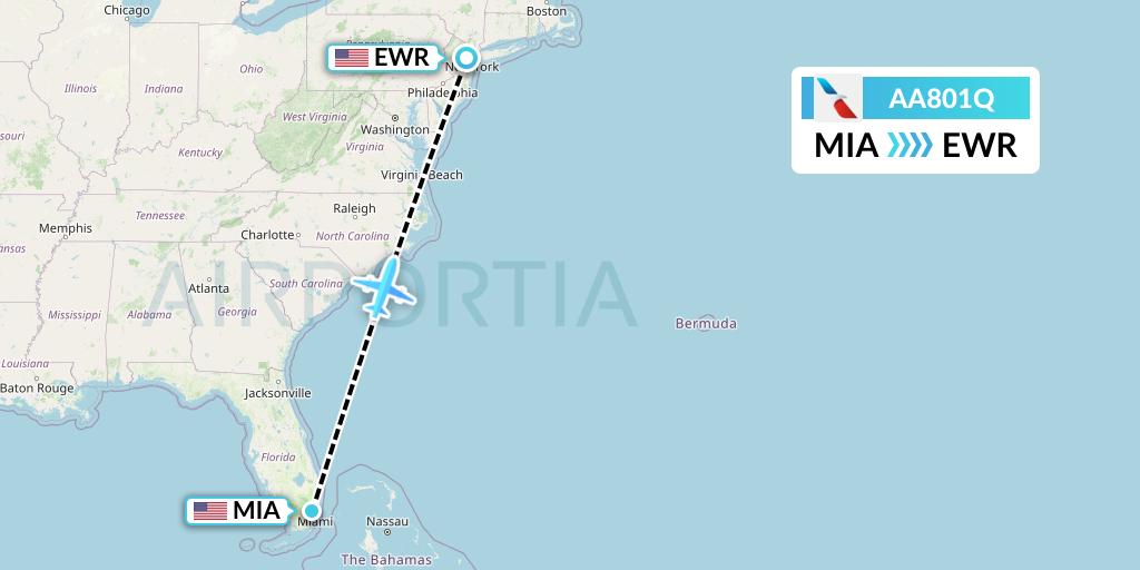 AA801Q American Airlines Flight Map: Miami to New York