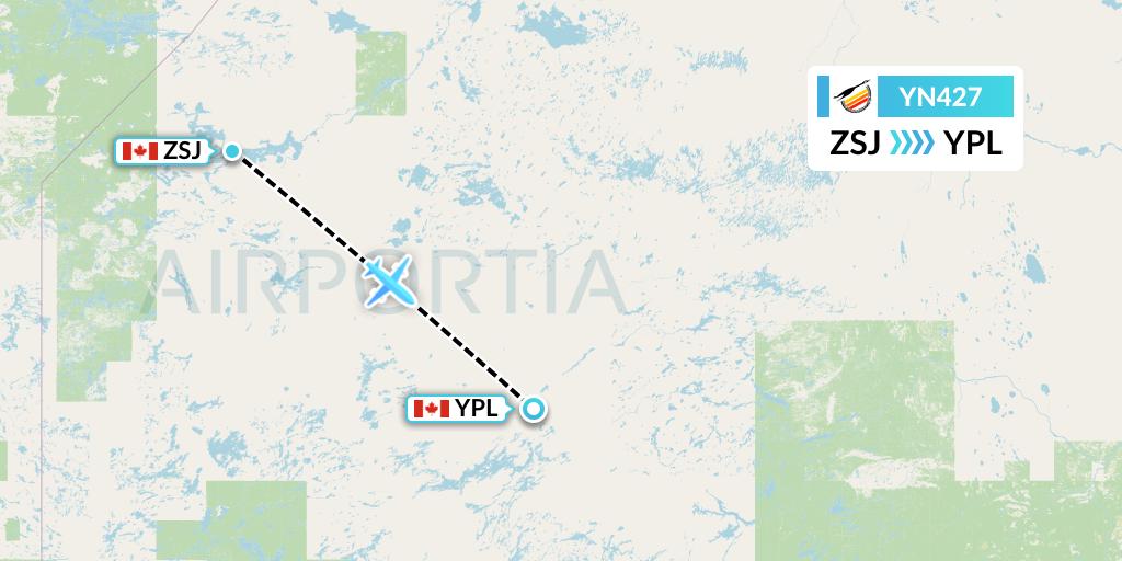 YN427 Air Creebec Flight Map: Sandy Lake to Pickle Lake