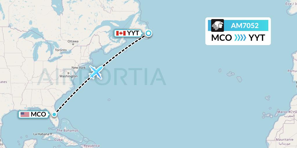 AM7052 Aeromexico Flight Map: Orlando to St. John's