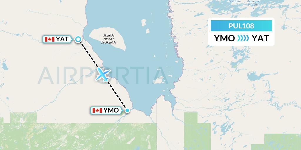 PUL108 Ornge Air Flight Map: Moosonee to Attawapiskat
