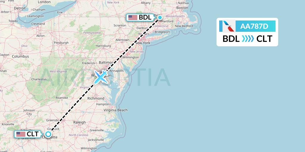 AA787D American Airlines Flight Map: Windsor Locks to Charlotte