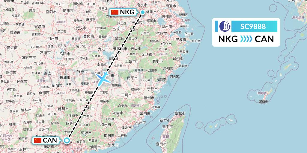SC9888 Shandong Airlines Flight Map: Nanjing to Guangzhou
