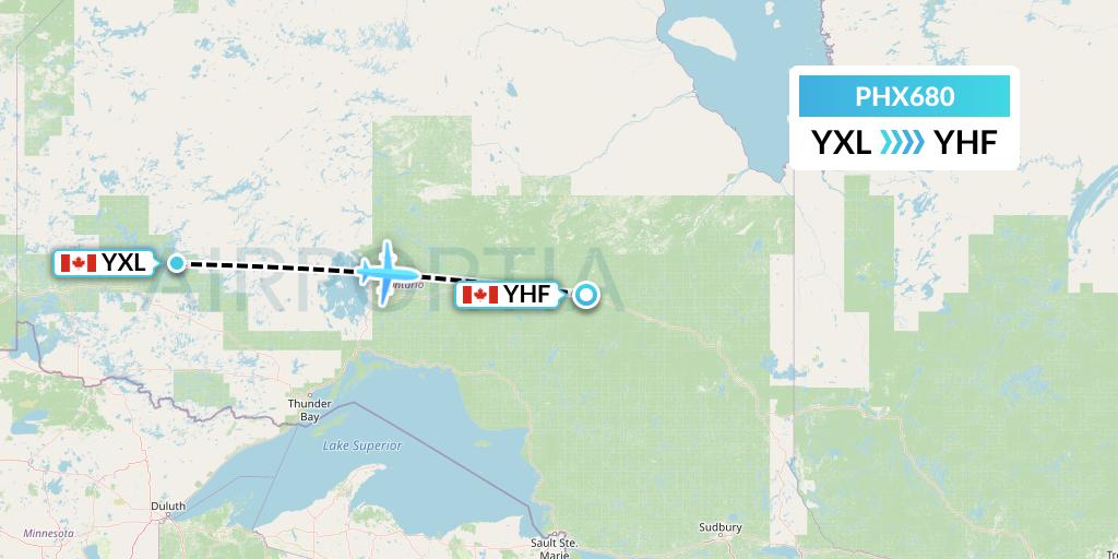 PHX680 SkyCare Flight Map: Sioux Lookout to Hearst