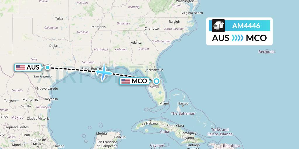 AM4446 Aeromexico Flight Map: Austin to Orlando