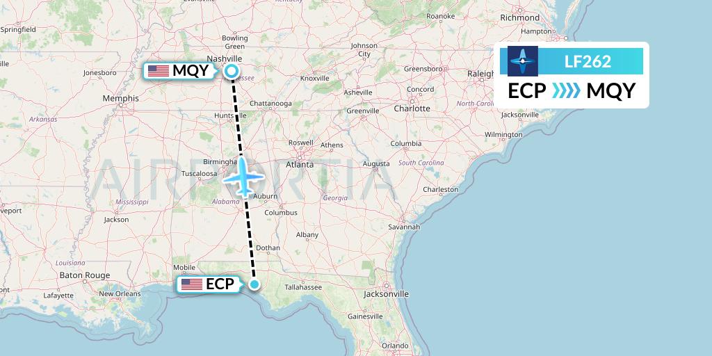 LF262 Corporate Flight Management Flight Map: Panama City to Smyrna