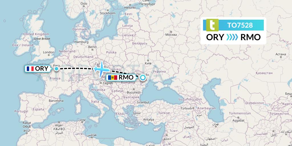 TO7528 Transavia France Flight Map: Paris to Chisinau
