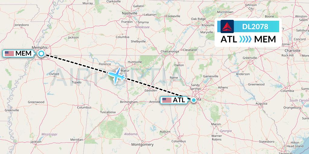 DL2078 Delta Air Lines Flight Map: Atlanta to Memphis