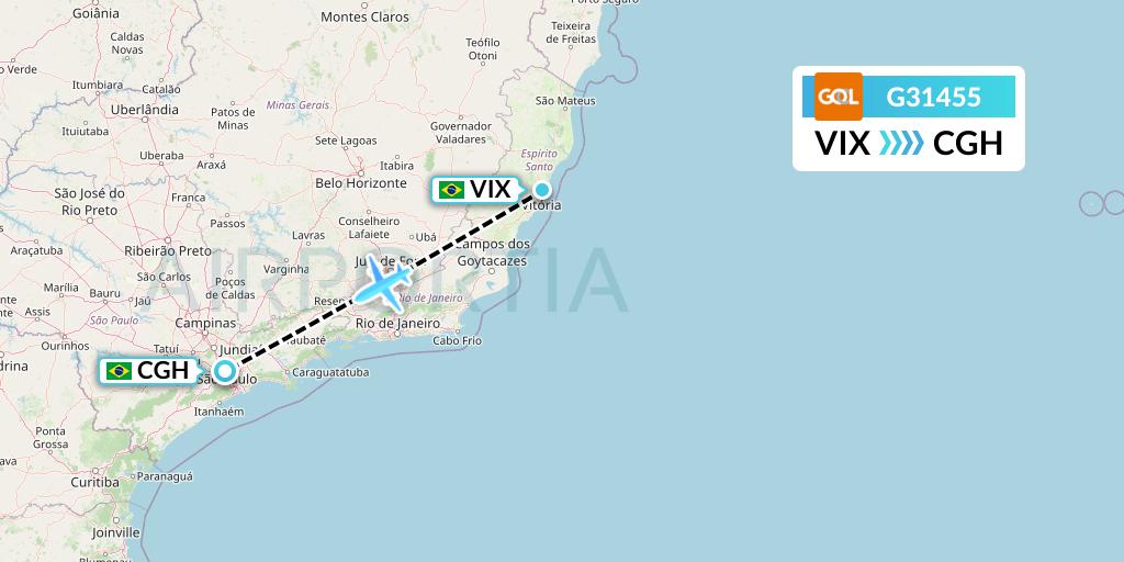 G31455 GOL Transportes Aeros Flight Map: Vitoria to Sao Paulo