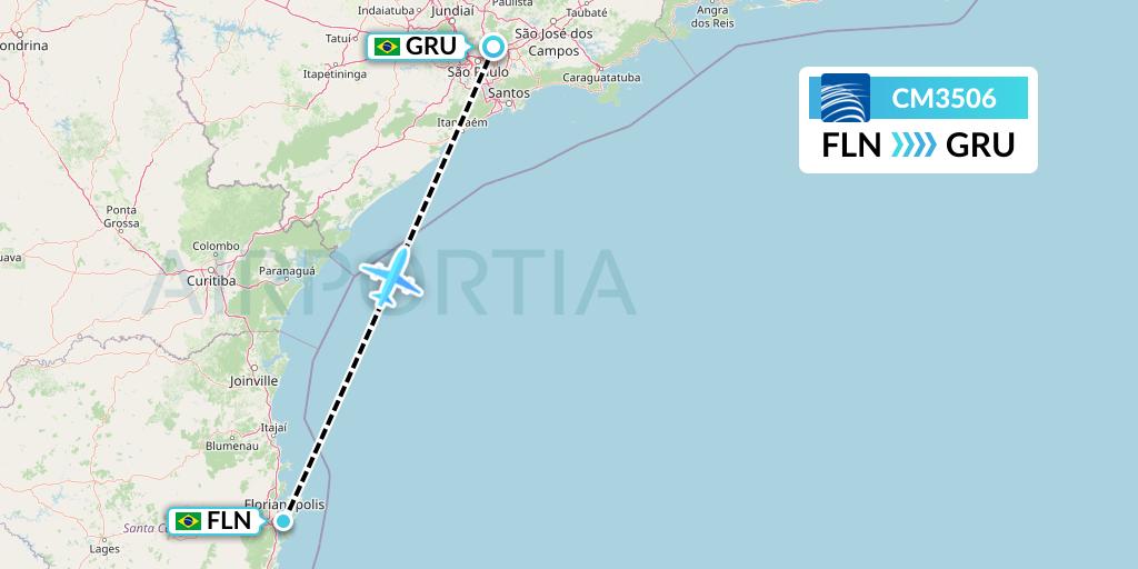 CM3506 Copa Airlines Flight Map: Florianopolis to Sao Paulo