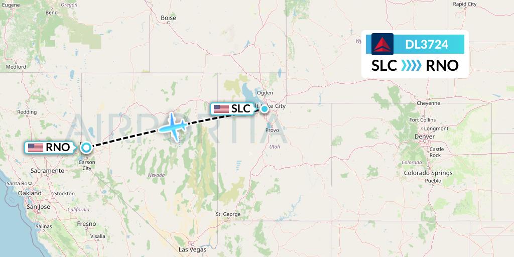 DL3724 Delta Air Lines Flight Map: Salt Lake City to Reno