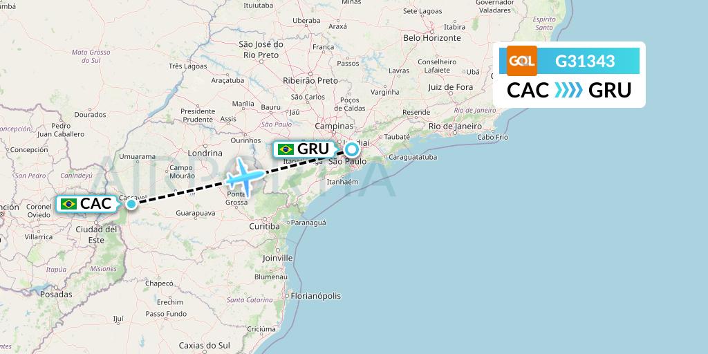 G31343 GOL Transportes Aeros Flight Map: Cascavel to Sao Paulo