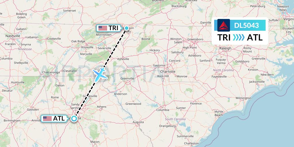 DL5043 Delta Air Lines Flight Map: Blountville to Atlanta
