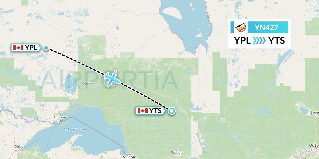 YN427 Air Creebec Flight Map: Pickle Lake to Timmins