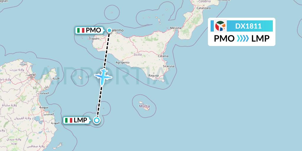 DX1811 Danish Air Transport Flight Map: Palermo to Lampedusa