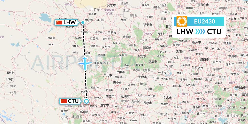 EU2430 Chengdu Airlines Flight Map: Lanzhou to Chengdu