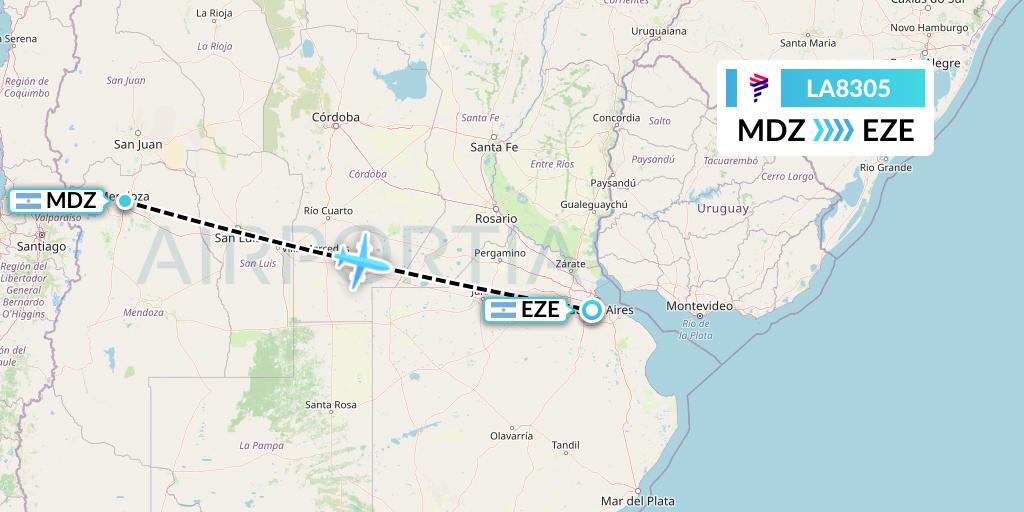 LA8305 LAN Airlines Flight Map: Mendoza to Buenos Aires