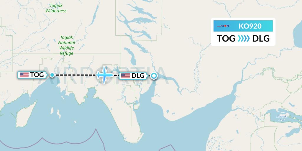 KO920 Komiaviatrans Flight Map: Togiak Village to Dillingham
