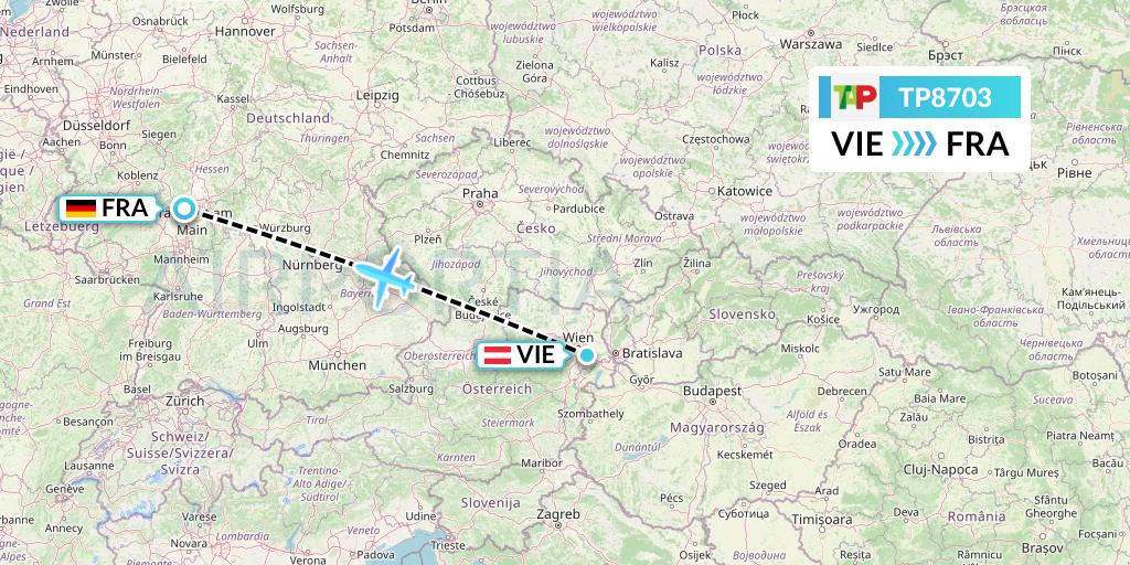 TP8703 TAP Portugal Flight Map: Vienna to Frankfurt