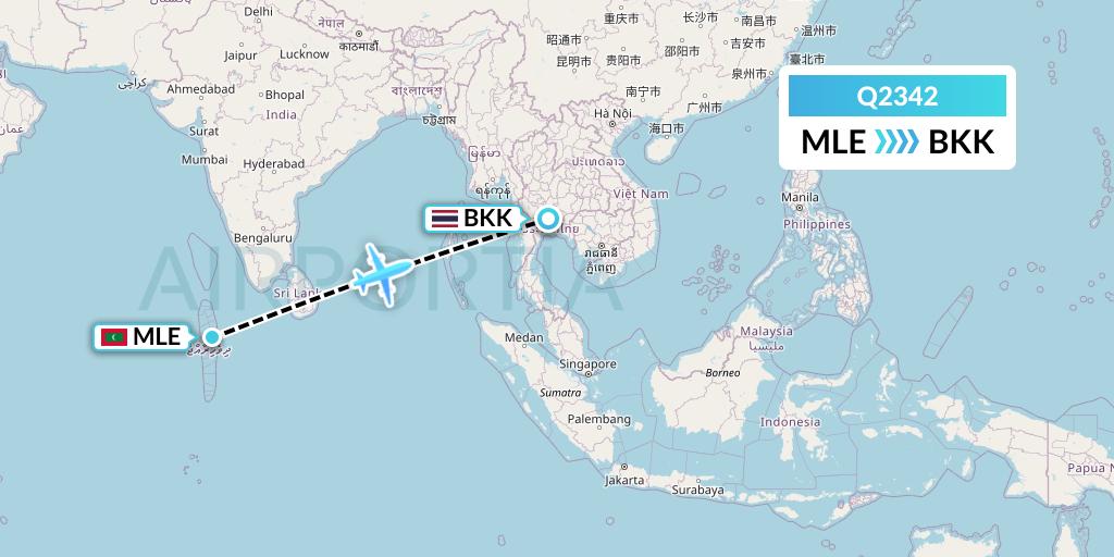 Q2342 Maldivian Flight Map: Male to Bangkok