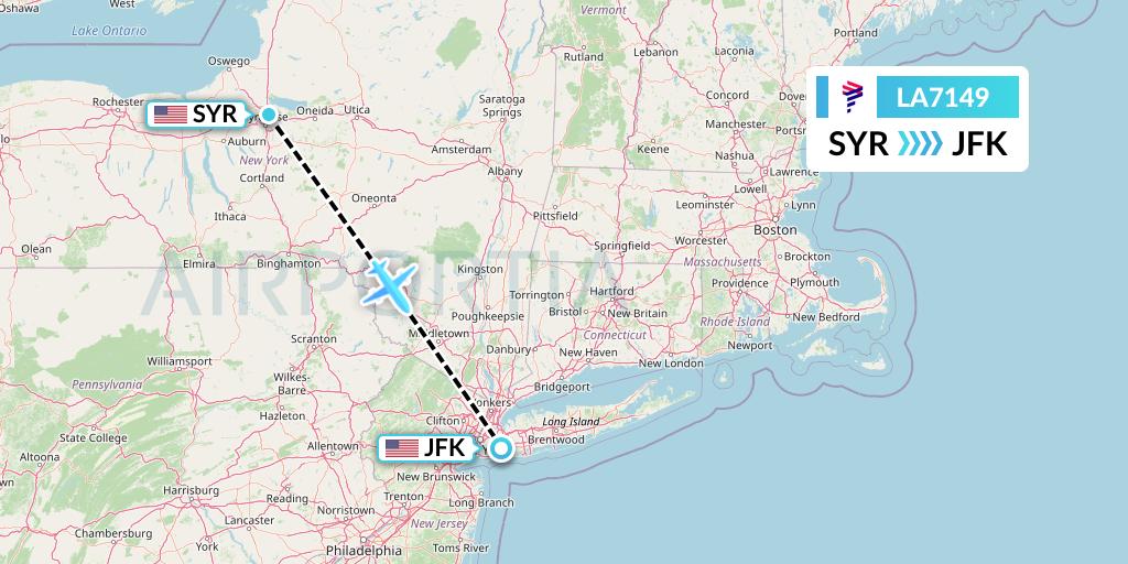 LA7149 LAN Airlines Flight Map: Syracuse to New York