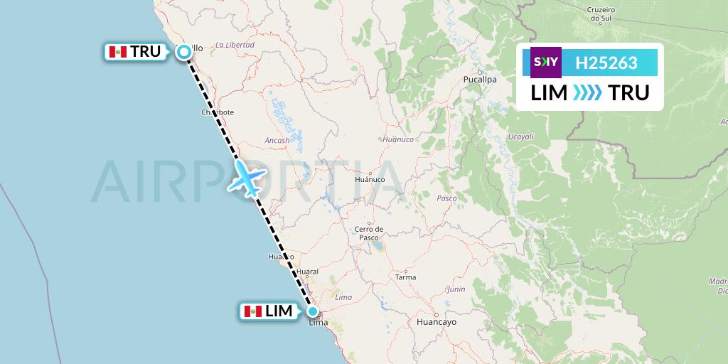 H25263 Sky Airline Flight Map: Lima to Trujillo
